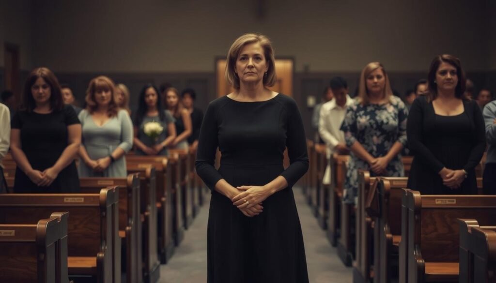 women's pants at Mormon funeral